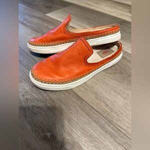 UGG Orange Leather Caleel Slip on Mules